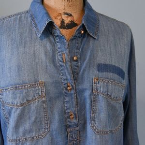 Distressed Chambray Long Sleeve Shirt